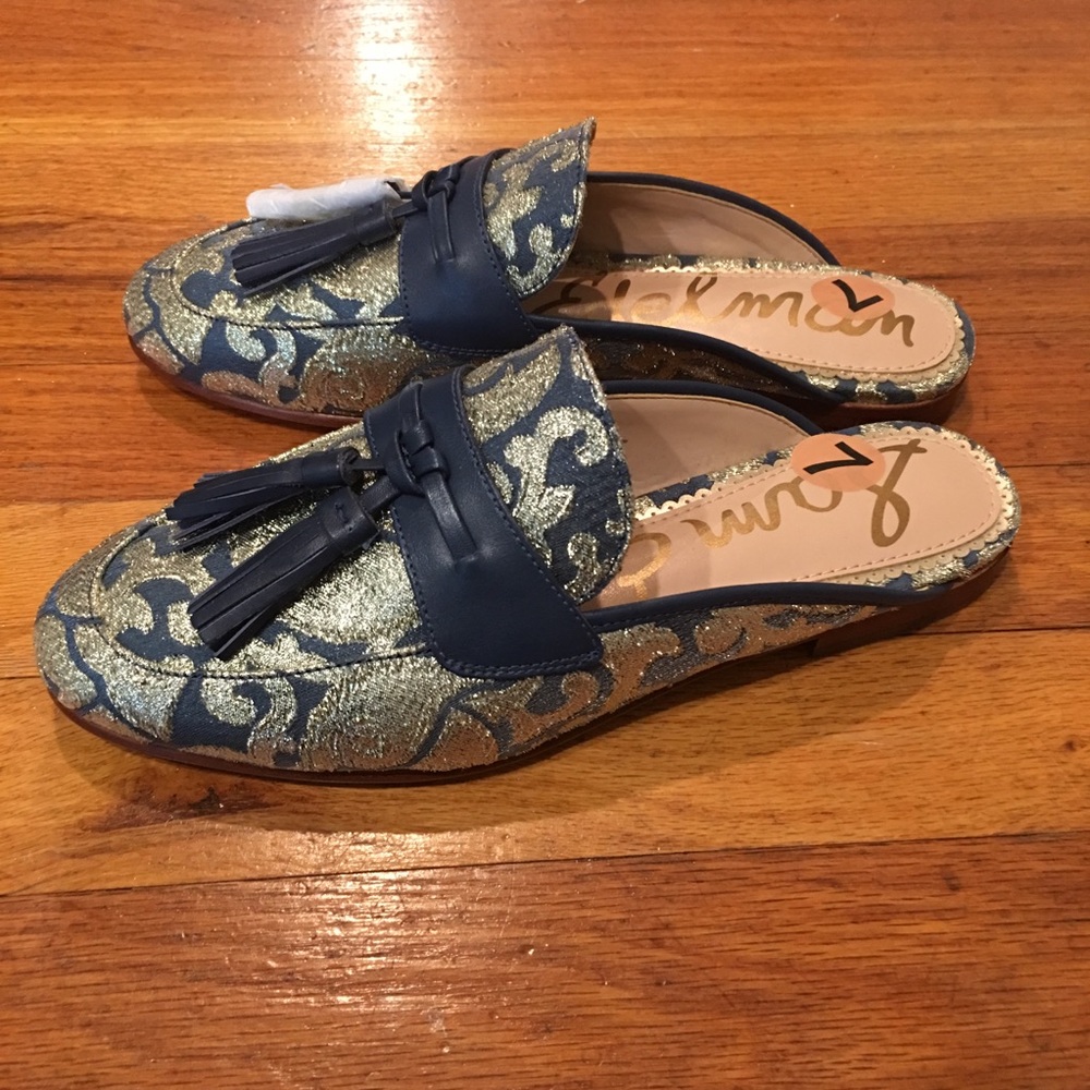 Sam Edelman | Jacquard Gold and Blue Paris Mules - Picture 4 of 8